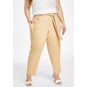 Calvin Klein Woman's Plus Size High-Rise Tie-Waist Cargo Linen Blend Pants 22W